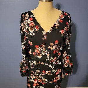 LOFT- floral dress, 3/4 slv
